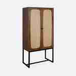 Retro 2-deurs dressoir van donkerkleurig hout en riet met zwart metalen poten Photo4