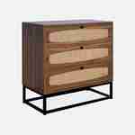 Retro wood and cane chest of drawers, 3 drawers, black metal legs and handles Photo3