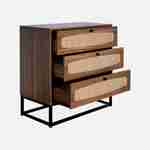 Commode rétro décor bois et cannage 3 tiroirs piètement et poignées en métal noir Photo5