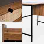 Retro-Schreibtisch mit Holzdekor und Rohrgeflecht, Gestell und Griffen aus schwarzem Metall - Retro Photo6