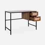 Retro-Schreibtisch mit Holzdekor und Rohrgeflecht, Gestell und Griffen aus schwarzem Metall - Retro Photo5