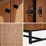 Retro donkerkleurig houteffect en rieten 2-deurs dressoir met zwart metalen poten L100cm Photo4