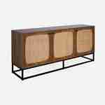 Buffet in wood and rounded cane décor, black metal legs and handles - 3 doors 160cm Photo1