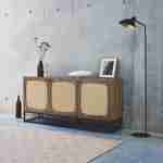Buffet in wood and rounded cane décor, black metal legs and handles - 3 doors 160cm Photo2