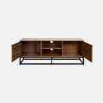 TV unit in wood decor and rounded cane 140cm, black metal legs and handles Photo5