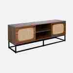 TV unit in wood decor and rounded cane 140cm, black metal legs and handles Photo3