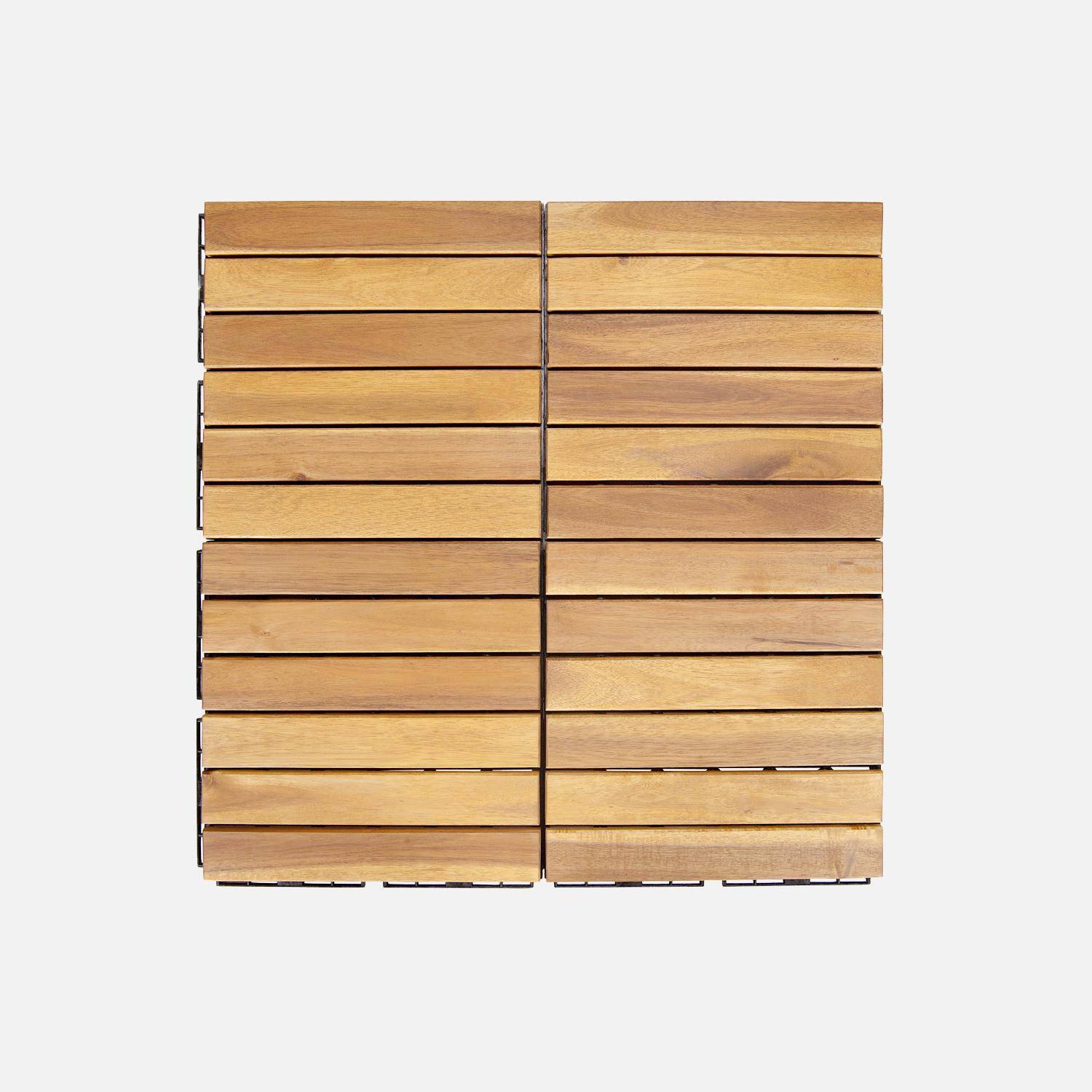 Pack of 10 acacia wood decking slabs 30x30cm, linear pattern, slats, clip-on,sweeek,Photo4