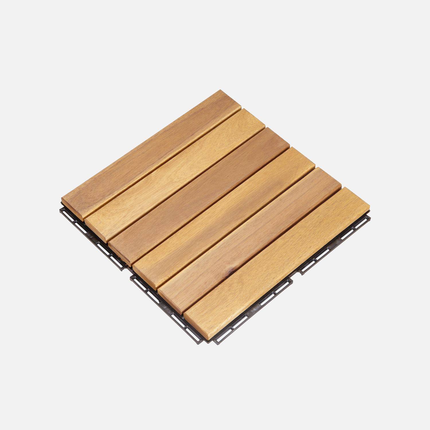 Pack of 10 acacia wood decking slabs 30x30cm, linear pattern, slats, clip-on,sweeek,Photo2