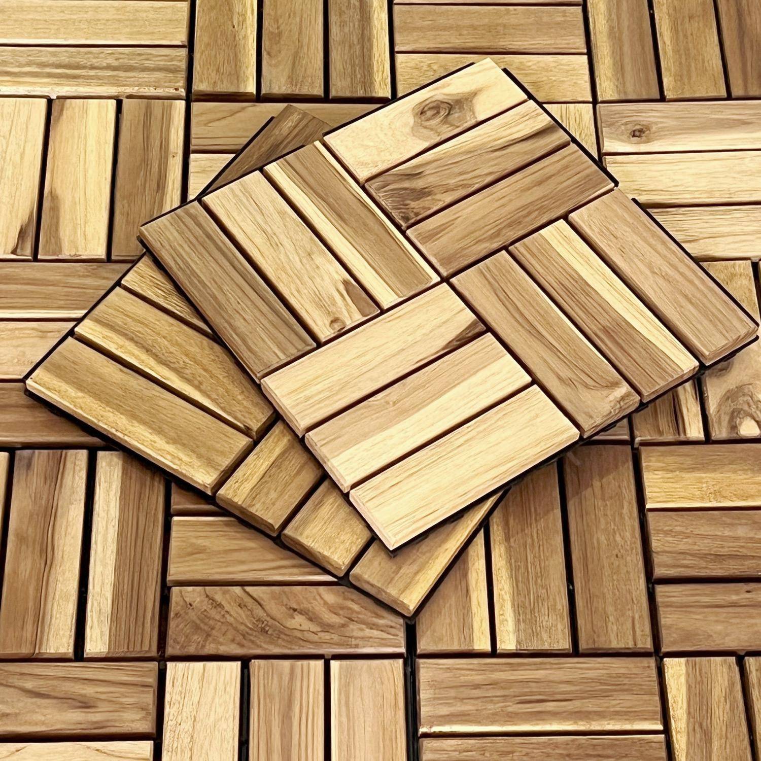 Pack of 10 acacia wood decking tiles 30x30cm, square pattern, clip-on,sweeek,Photo5