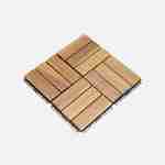 Pack of 10 acacia wood decking tiles 30x30cm, square pattern, clip-on Photo2