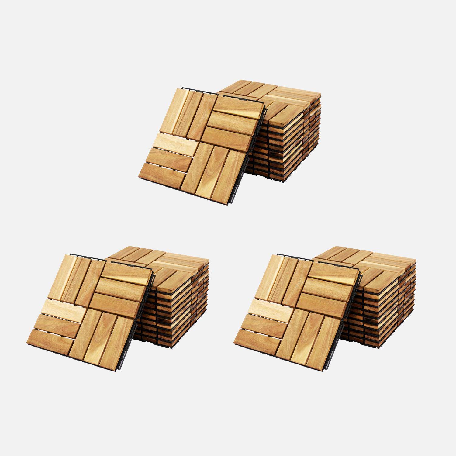 Lote de 36 ladrilhos de madeira de acácia para decks 30x30cm, padrão quadrado, encaixáveis Photo1