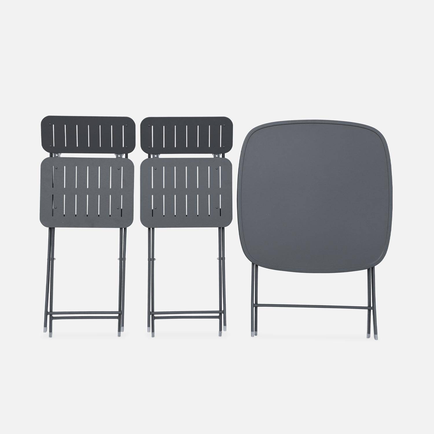 Inklapbare antracietkleurige bistrotafel met 2 inklapbare stoelen van stevig gegalvaniseerd staal Photo6
