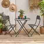 Table de jardin type bistrot pliable anthracite avec 2 chaises également pliables en acier galvanisé robuste Photo1