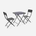 Inklapbare antracietkleurige bistrotafel met 2 inklapbare stoelen van stevig gegalvaniseerd staal Photo3