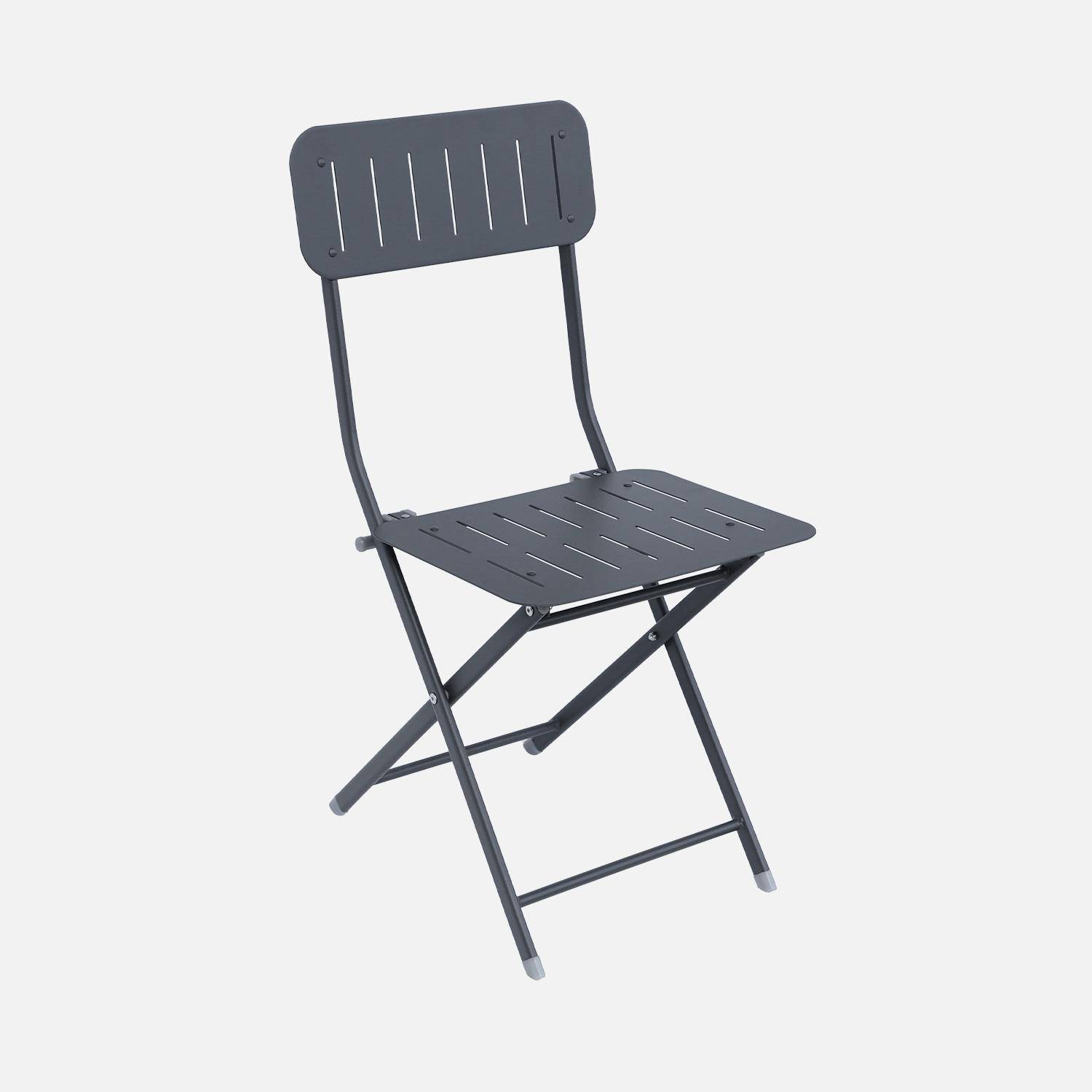 Inklapbare antracietkleurige bistrotafel met 2 inklapbare stoelen van stevig gegalvaniseerd staal Photo5