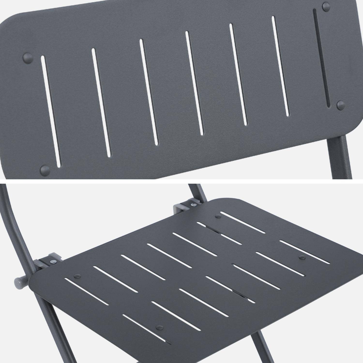 Inklapbare antracietkleurige bistrotafel met 2 inklapbare stoelen van stevig gegalvaniseerd staal Photo7