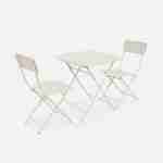Off-white folding bistro-style garden table with 2 folding chairs in sturdy galvanised steel Photo1