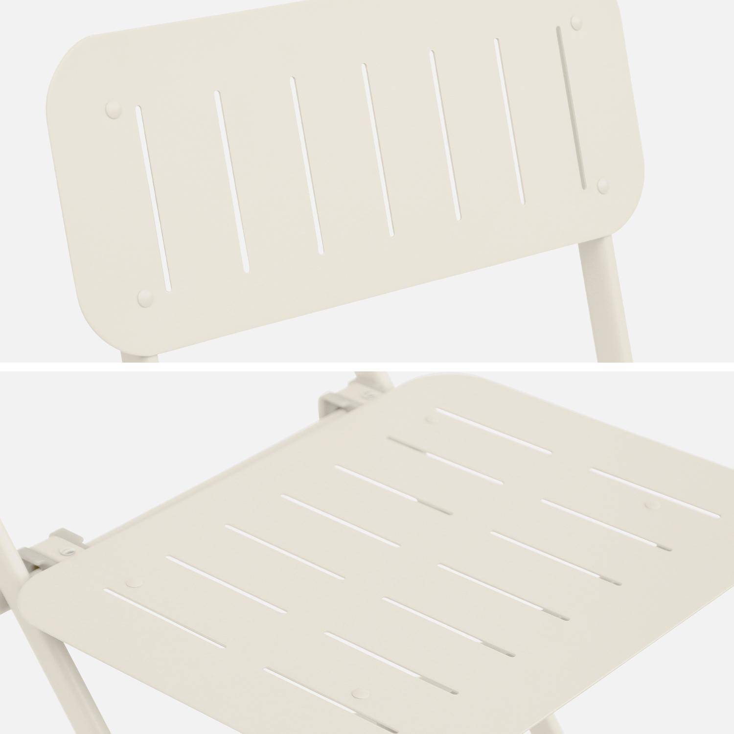 Gebroken witte inklapbare tuintafel in bistro-stijl met 2 inklapbare stoelen van stevig gegalvaniseerd staal Photo5