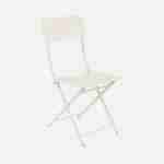 Off-white folding bistro-style garden table with 2 folding chairs in sturdy galvanised steel Photo3