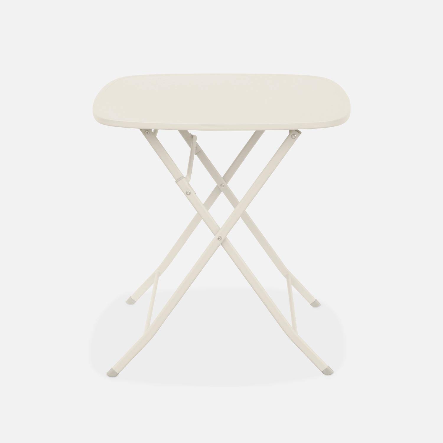 Mesa de jardín plegable tipo bistrot de color blanco roto con 2 sillas plegables de acero galvanizado resistente Photo2
