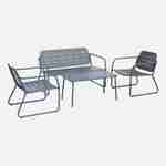 Salon de jardin en métal anthracite, 4 places, 1 canapé, 2 fauteuils, 2 table basse Photo1