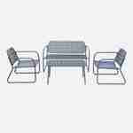 Salon de jardin en métal anthracite, 4 places, 1 canapé, 2 fauteuils, 2 table basse Photo2