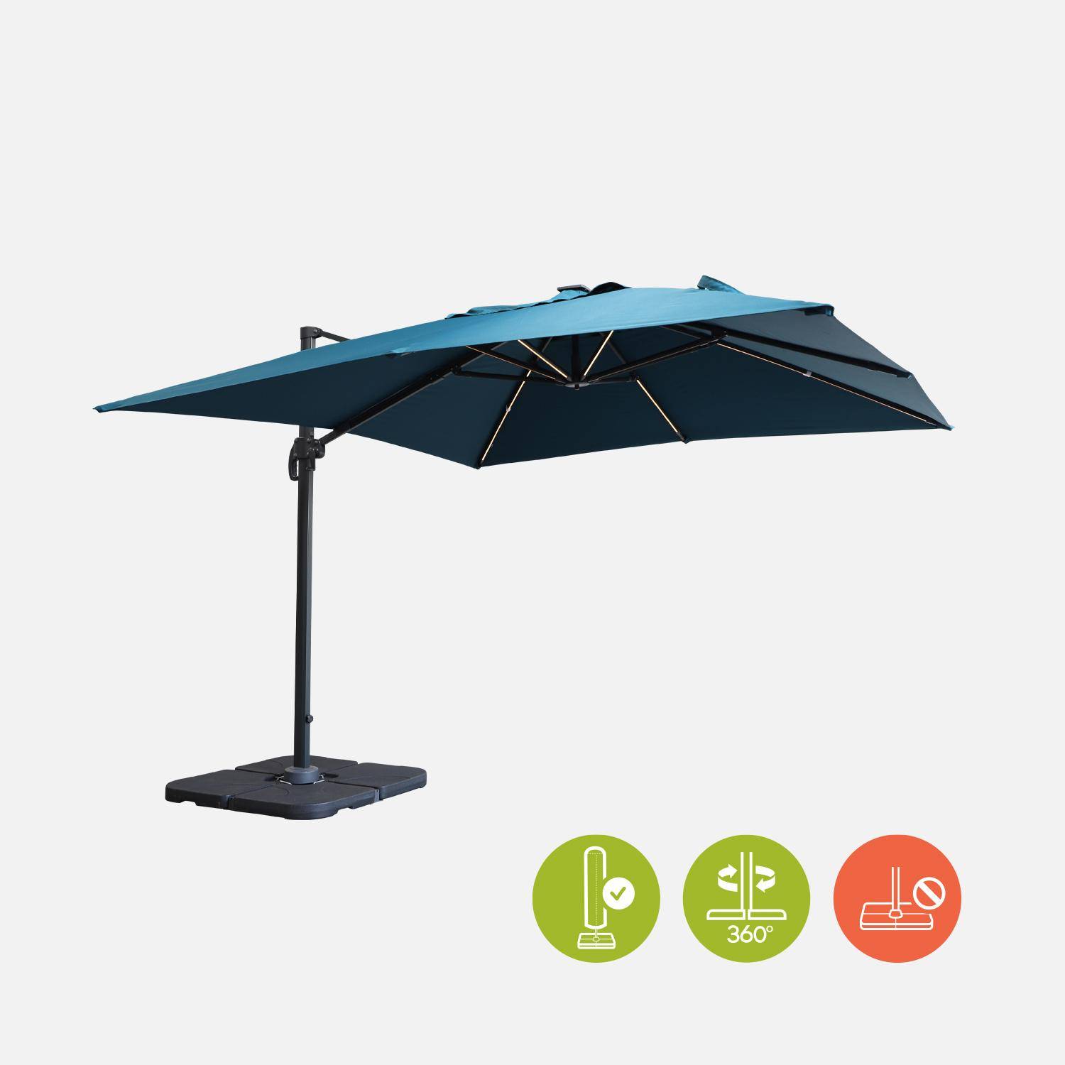 3x3m, Luce, eend blauwe LED parasol op zonne-energie met geïntegreerd licht + hoes Photo2
