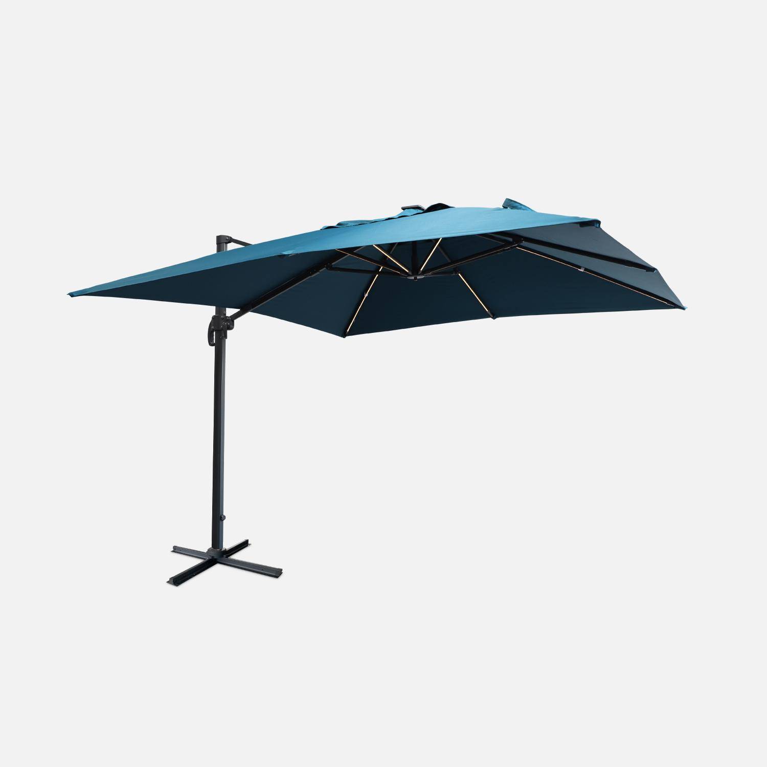 3x3m, Luce, eend blauwe LED parasol op zonne-energie met geïntegreerd licht + hoes,sweeek,Photo1