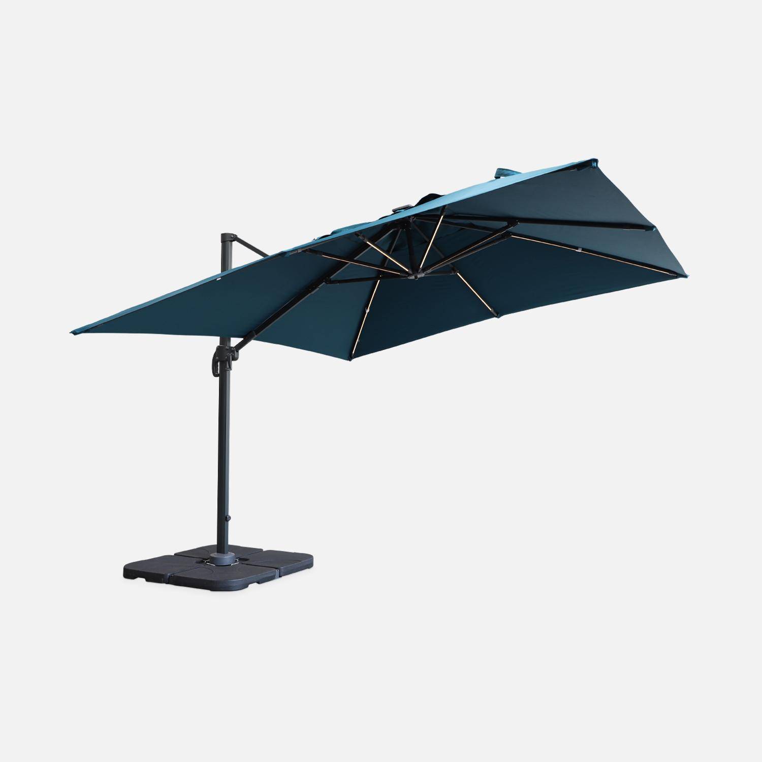 3x3m, Luce, eend blauwe LED parasol op zonne-energie met geïntegreerd licht + hoes,sweeek,Photo3