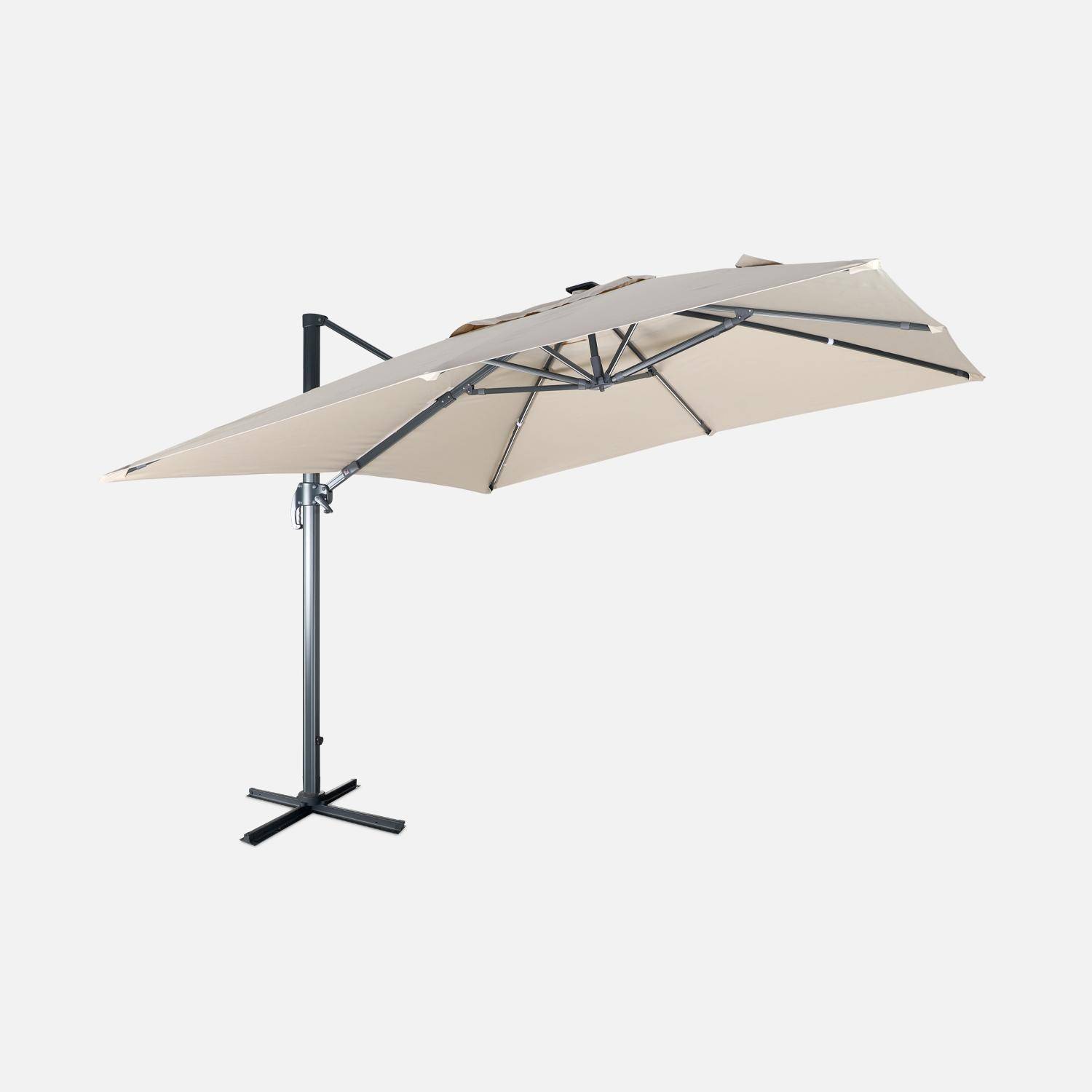 3x3m, Luce, beige LED parasol op zonne-energie met geïntegreerd licht + hoes,sweeek,Photo1