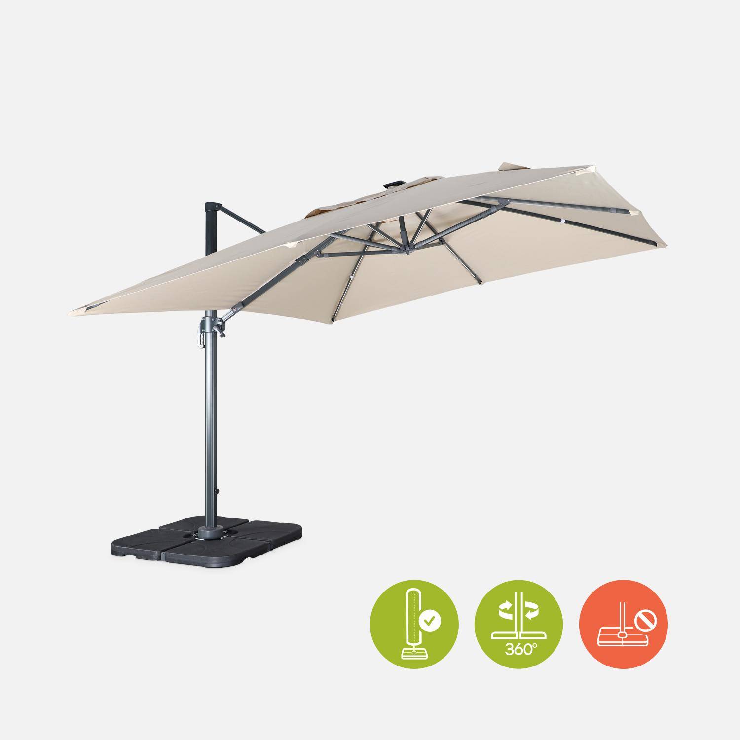 3x3m, Luce, beige LED parasol op zonne-energie met geïntegreerd licht + hoes,sweeek,Photo2