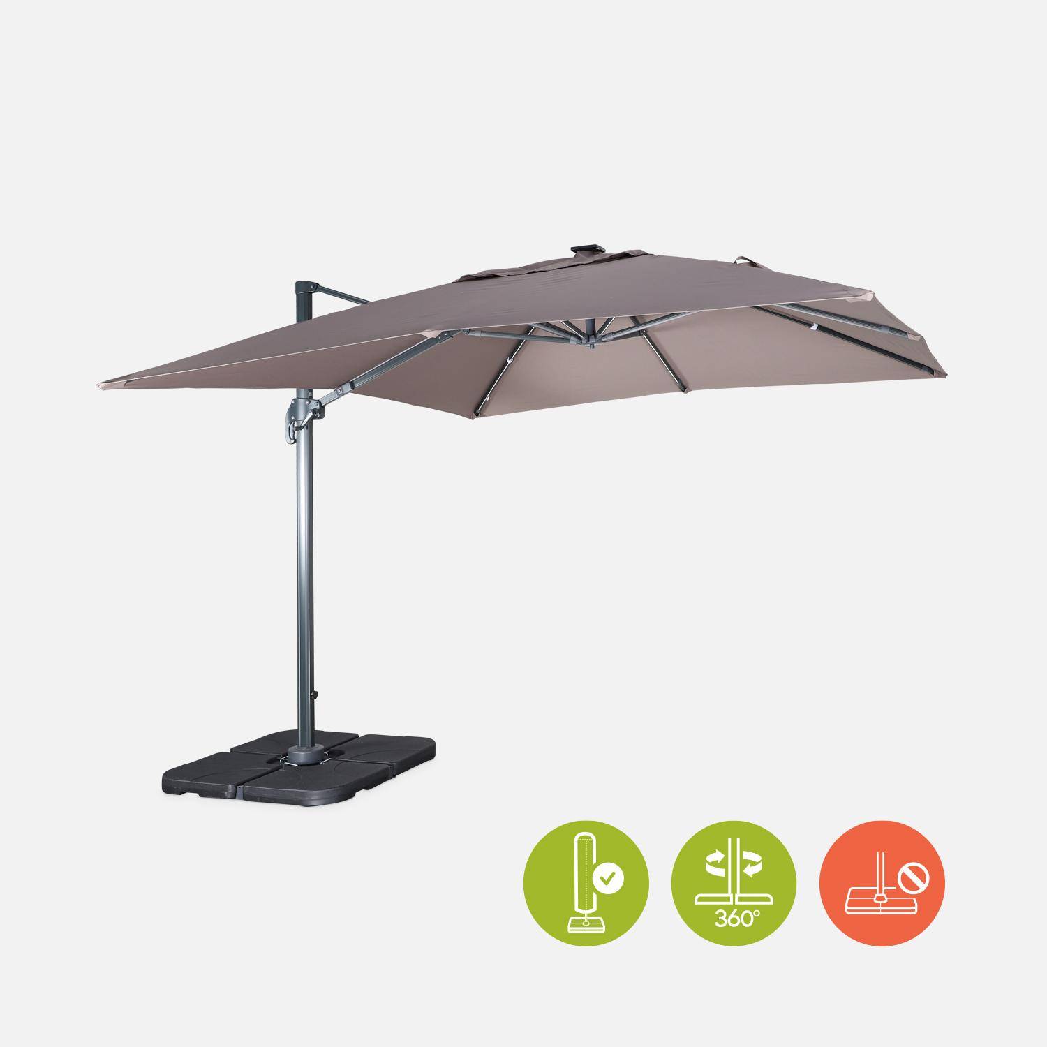 3x3m, Luce, taupe LED parasol op zonne-energie met geïntegreerd licht + hoes Photo2