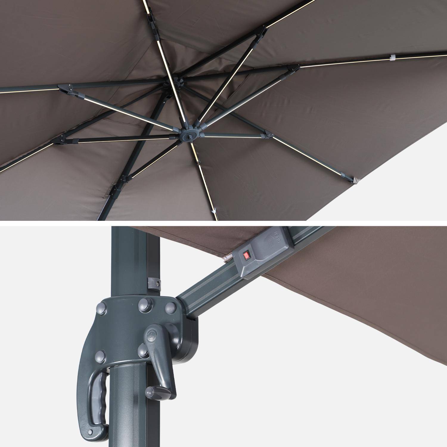 3x3m, Luce, taupe LED parasol op zonne-energie met geïntegreerd licht + hoes Photo6