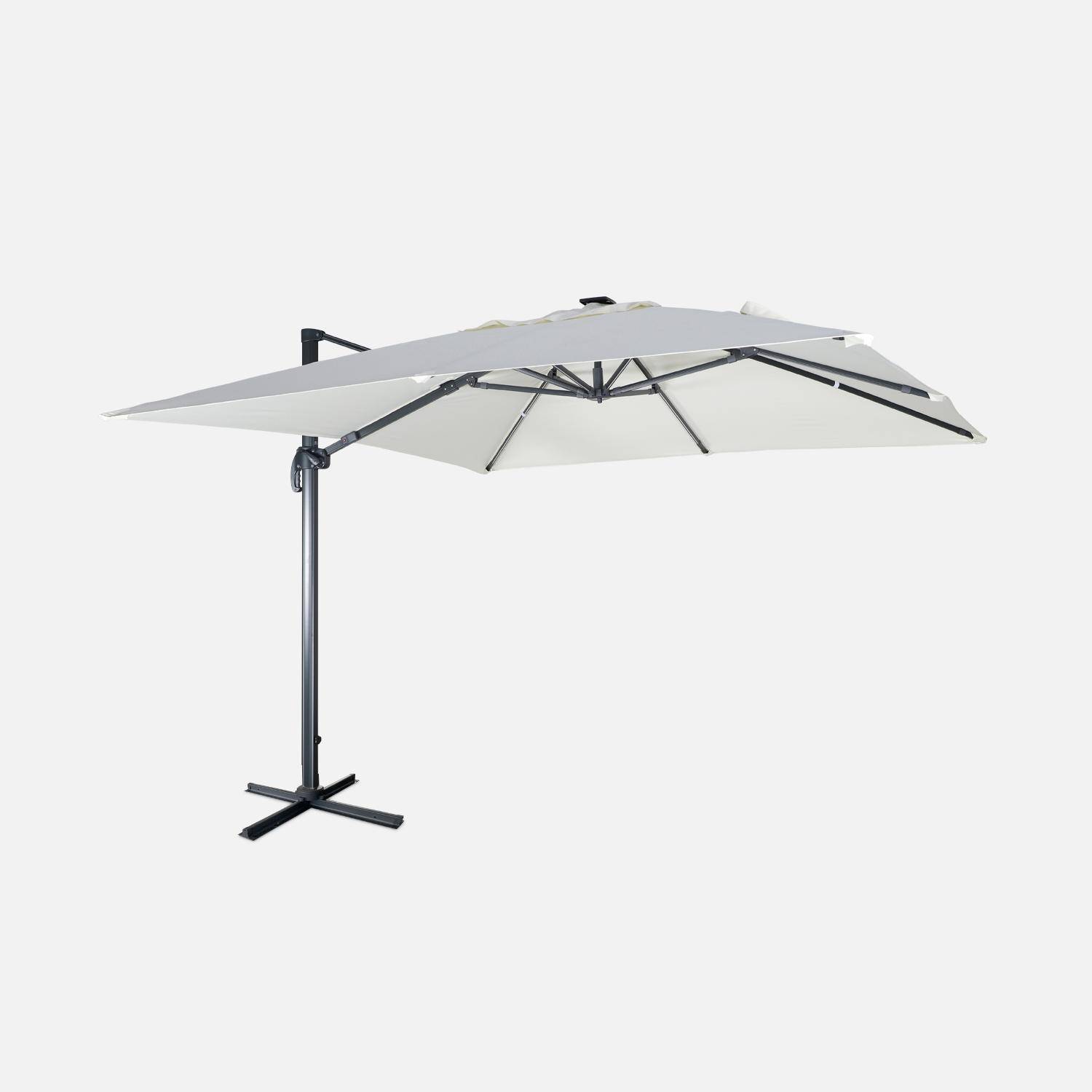 3x3m, Luce, ecru LED parasol op zonne-energie met geïntegreerd licht + hoes,sweeek,Photo1
