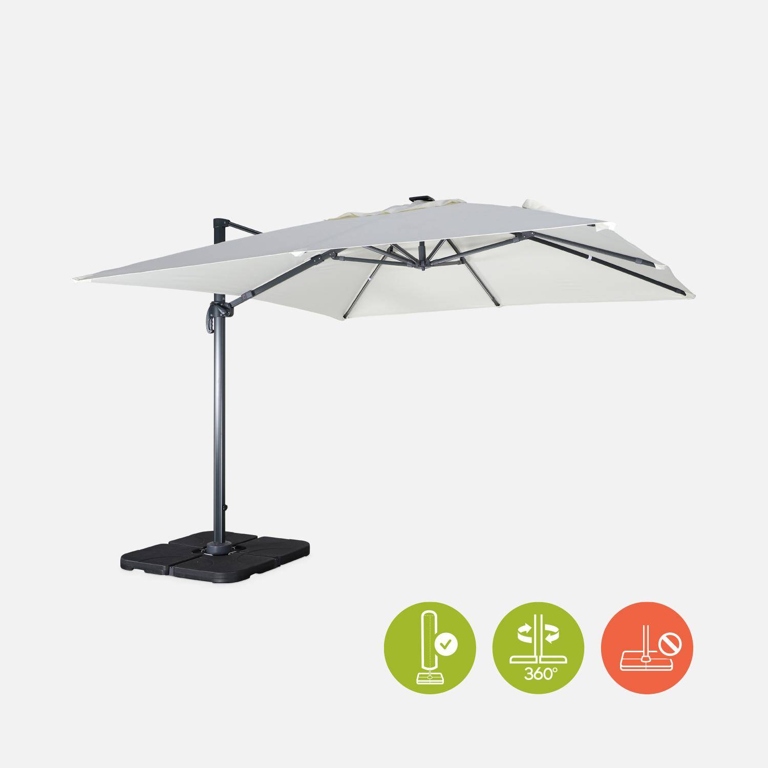 3x3m, Luce, ecru LED parasol op zonne-energie met geïntegreerd licht + hoes Photo2