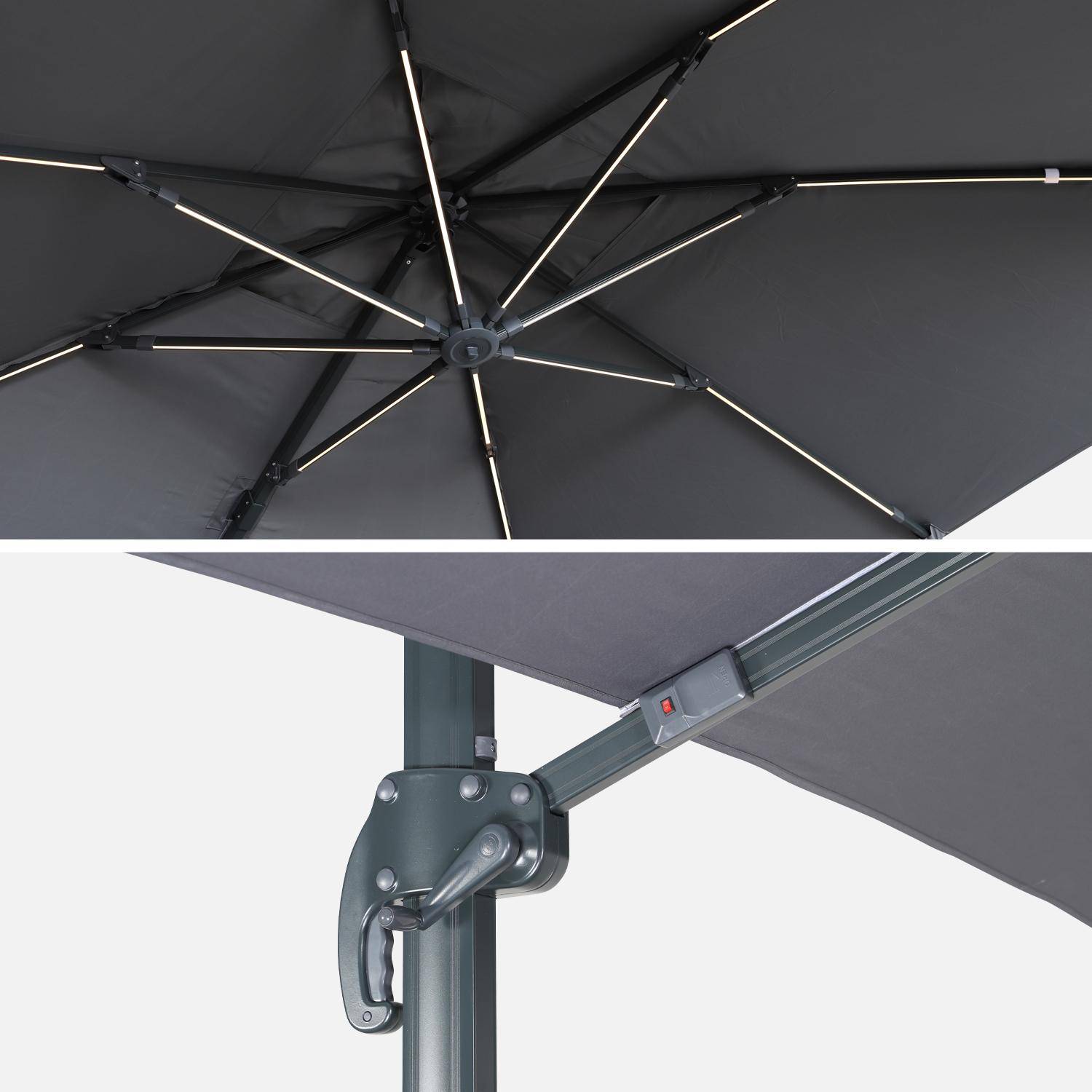 3x3m, Luce, grijze LED parasol op zonne-energie met geïntegreerd licht + hoes,sweeek,Photo6