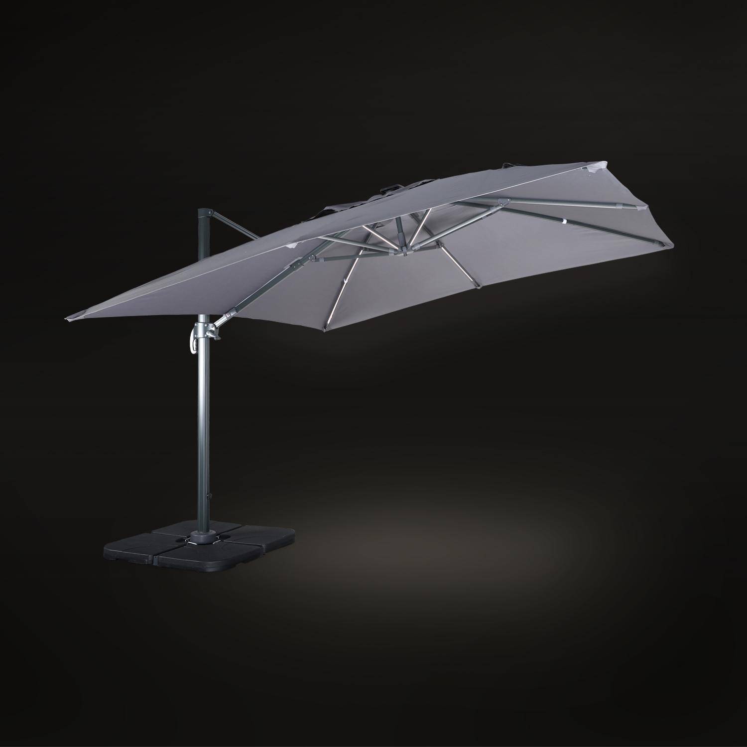 Parasol déporté solaire LED 3x3m Luce gris avec lumière intégrée + housse ,sweeek,Photo4