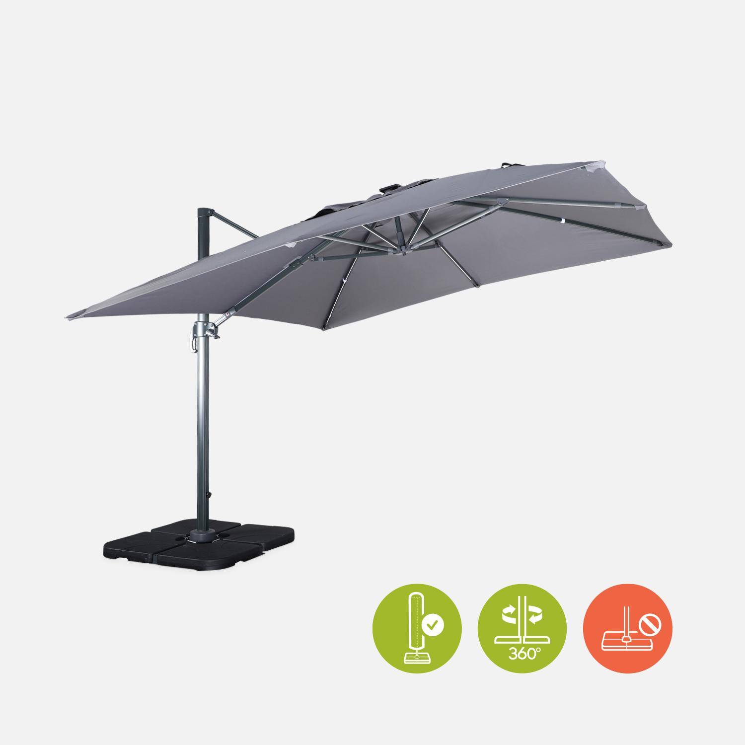 3x3m, Luce, grijze LED parasol op zonne-energie met geïntegreerd licht + hoes,sweeek,Photo2