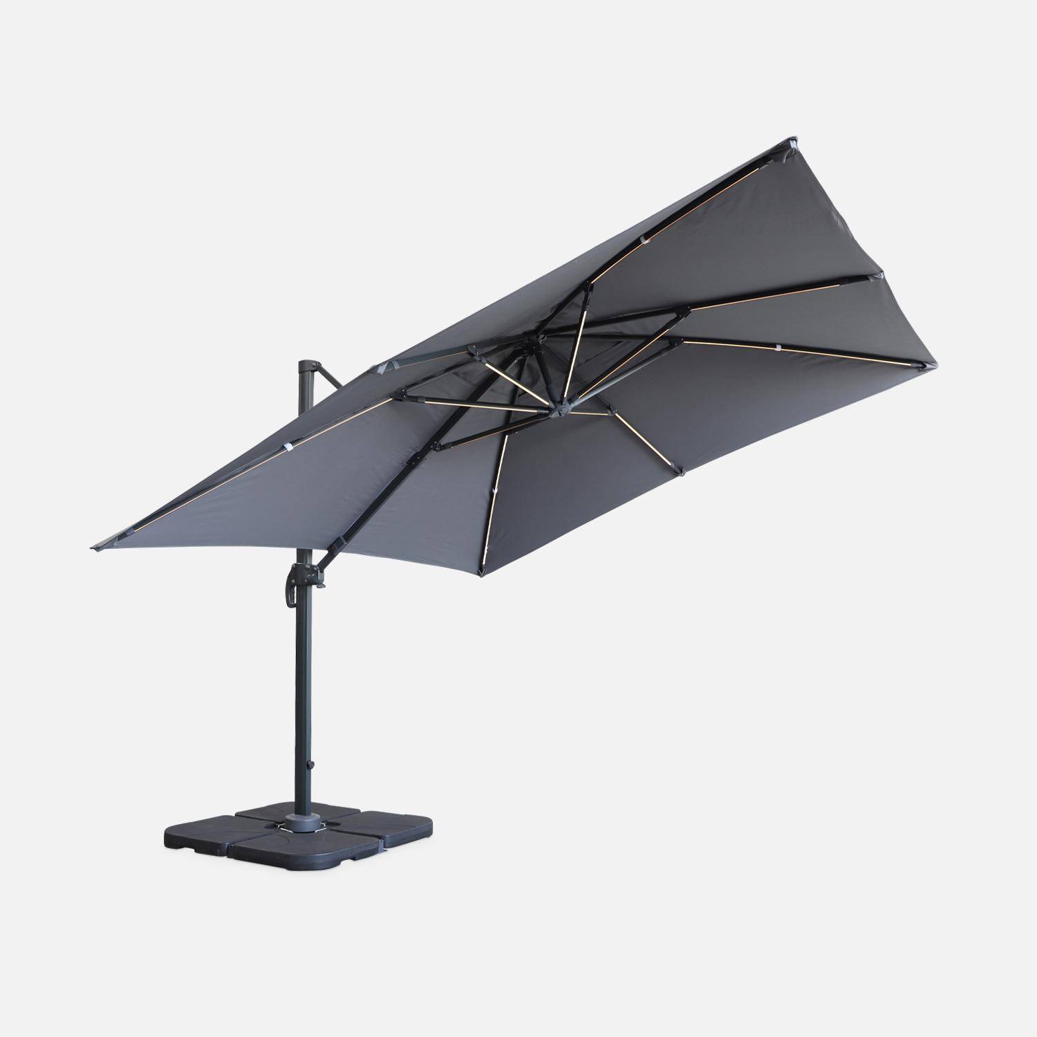 Parasol déporté solaire LED 3x3m Luce gris avec lumière intégrée + housse ,sweeek,Photo3