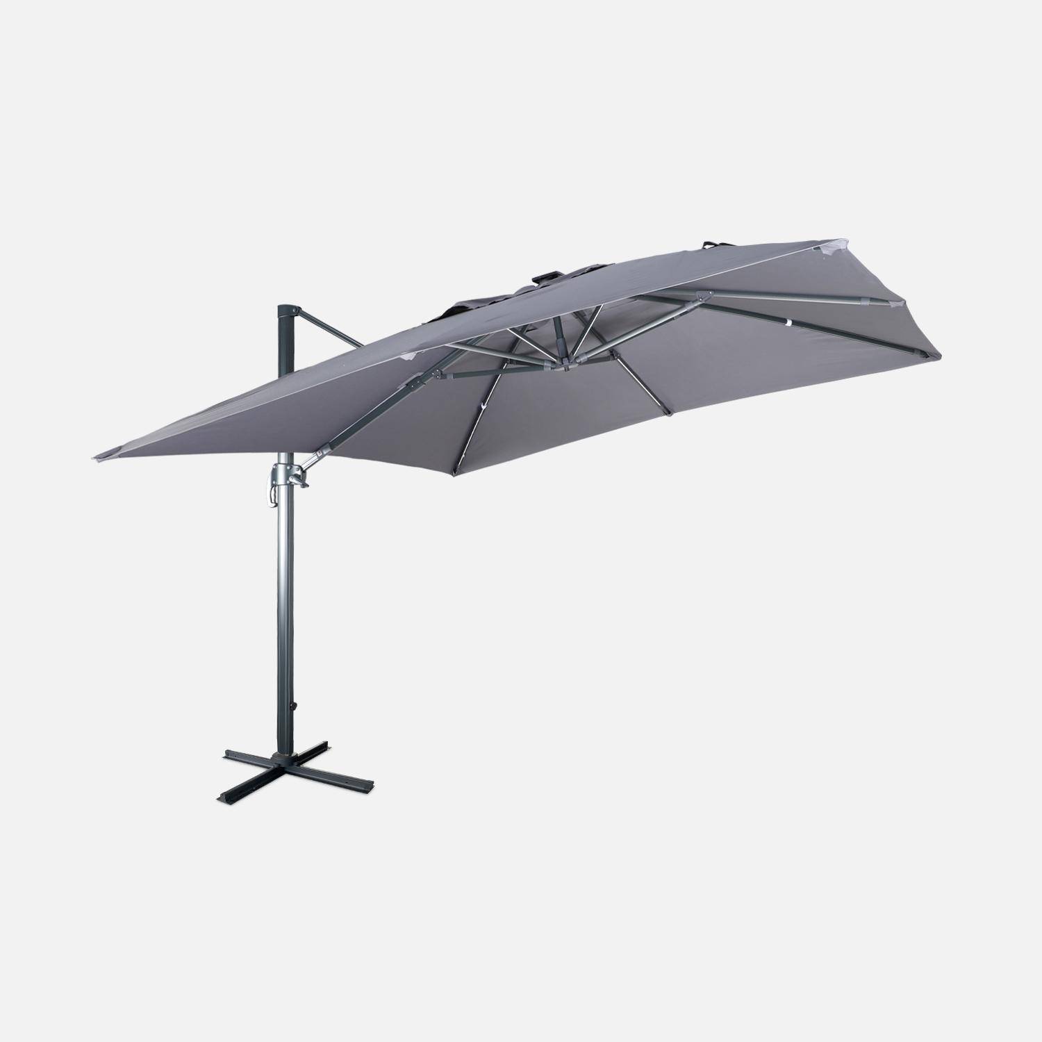 3x3m, Luce, grijze LED parasol op zonne-energie met geïntegreerd licht + hoes,sweeek,Photo1