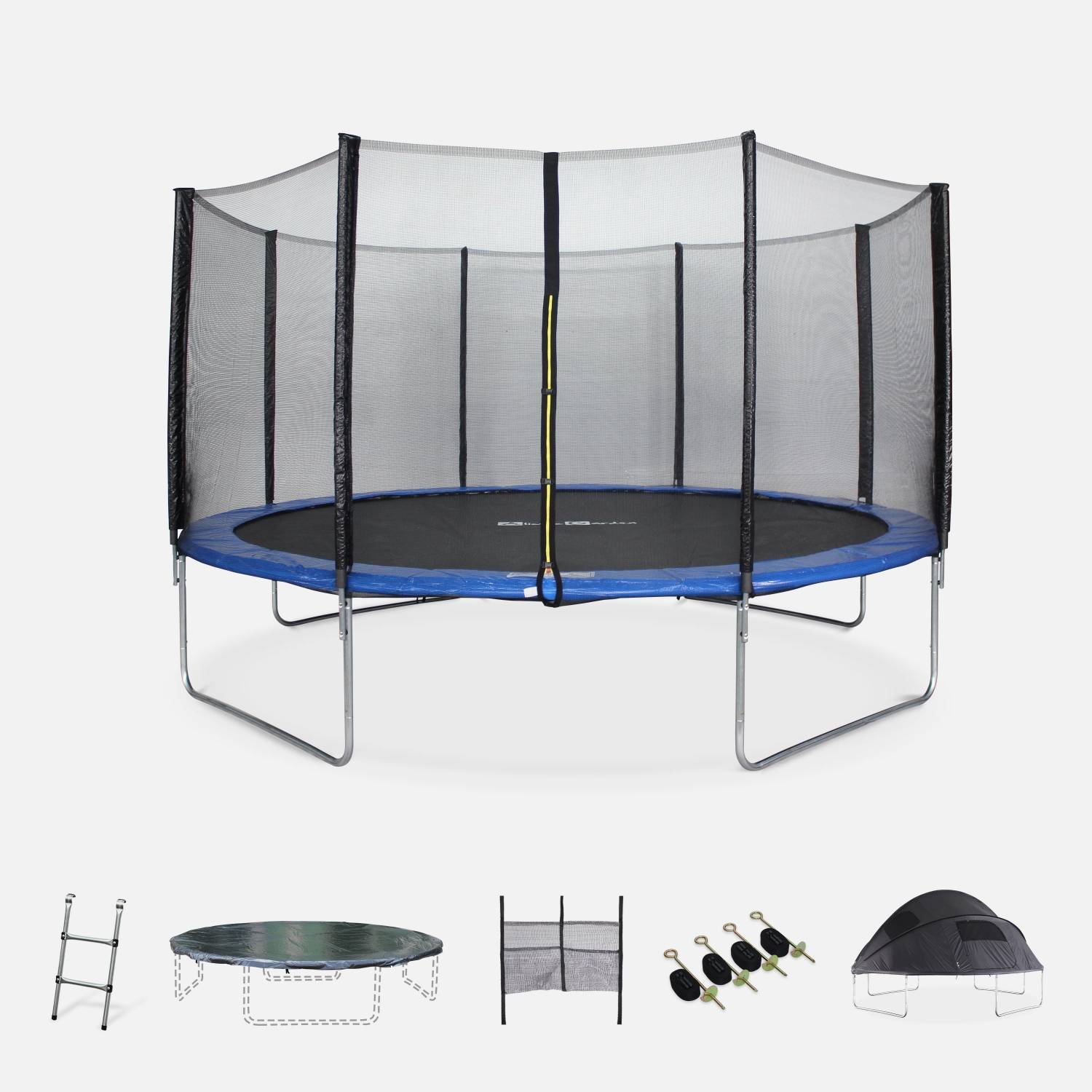 430cm blauwe trampoline met accessoires I sweeek