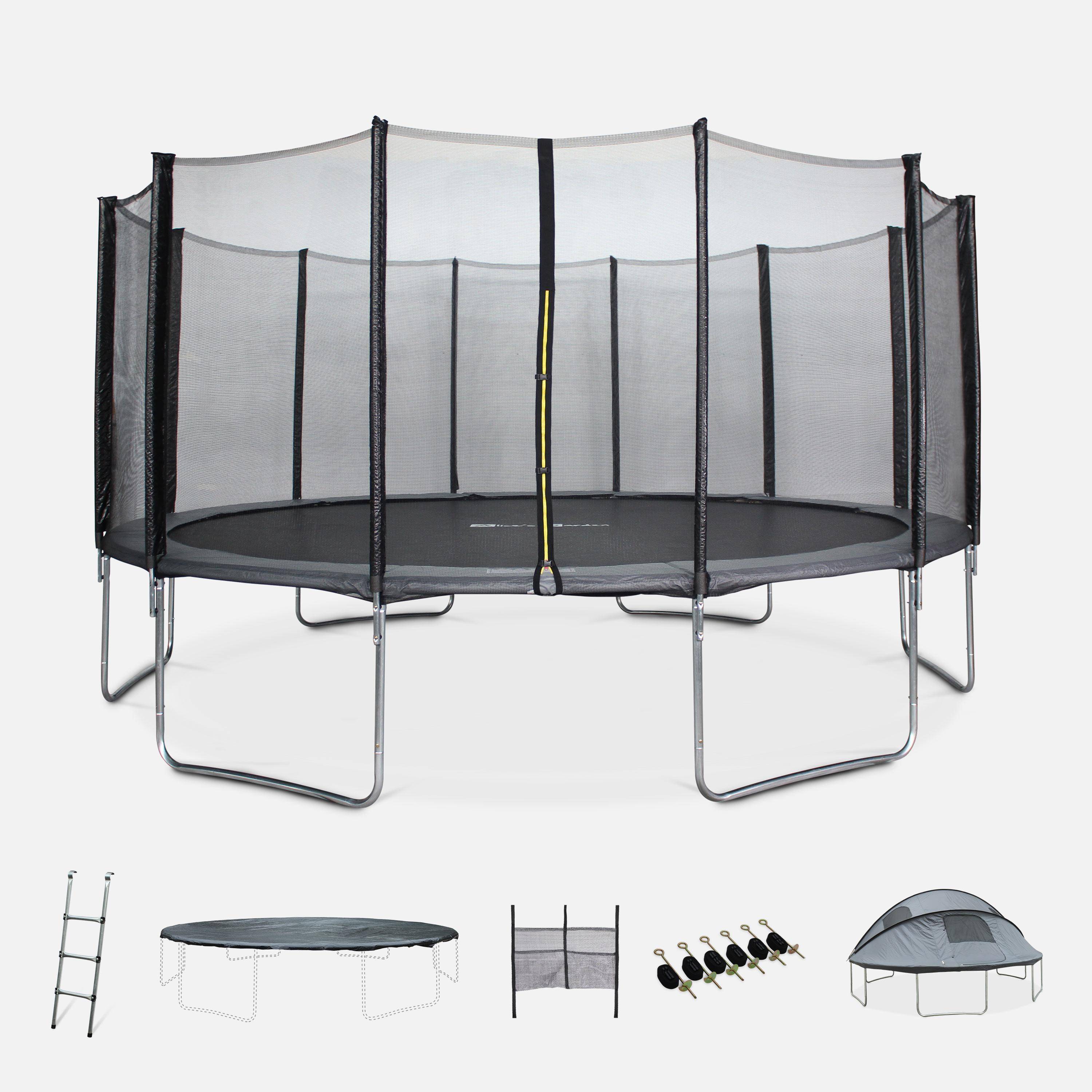490cm grijze trampoline met accessoires + kampeertent,sweeek,Photo1