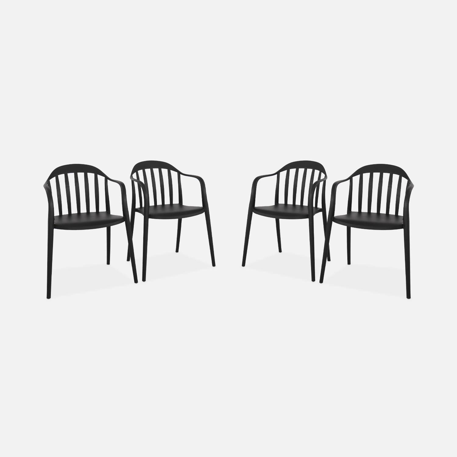 Lot de 4 fauteuils de jardin plastique noir, empilables  Photo1