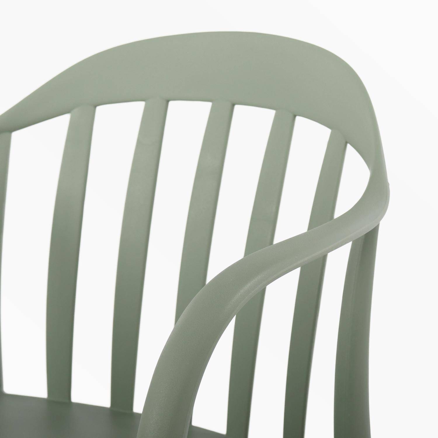 Lot de 4 fauteuils de jardin plastique vert de gris, empilables  Photo4