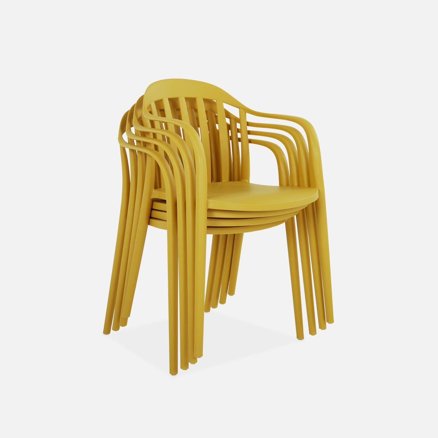 Lot de 4 fauteuils de jardin plastique moutarde, empilables ,sweeek,Photo3