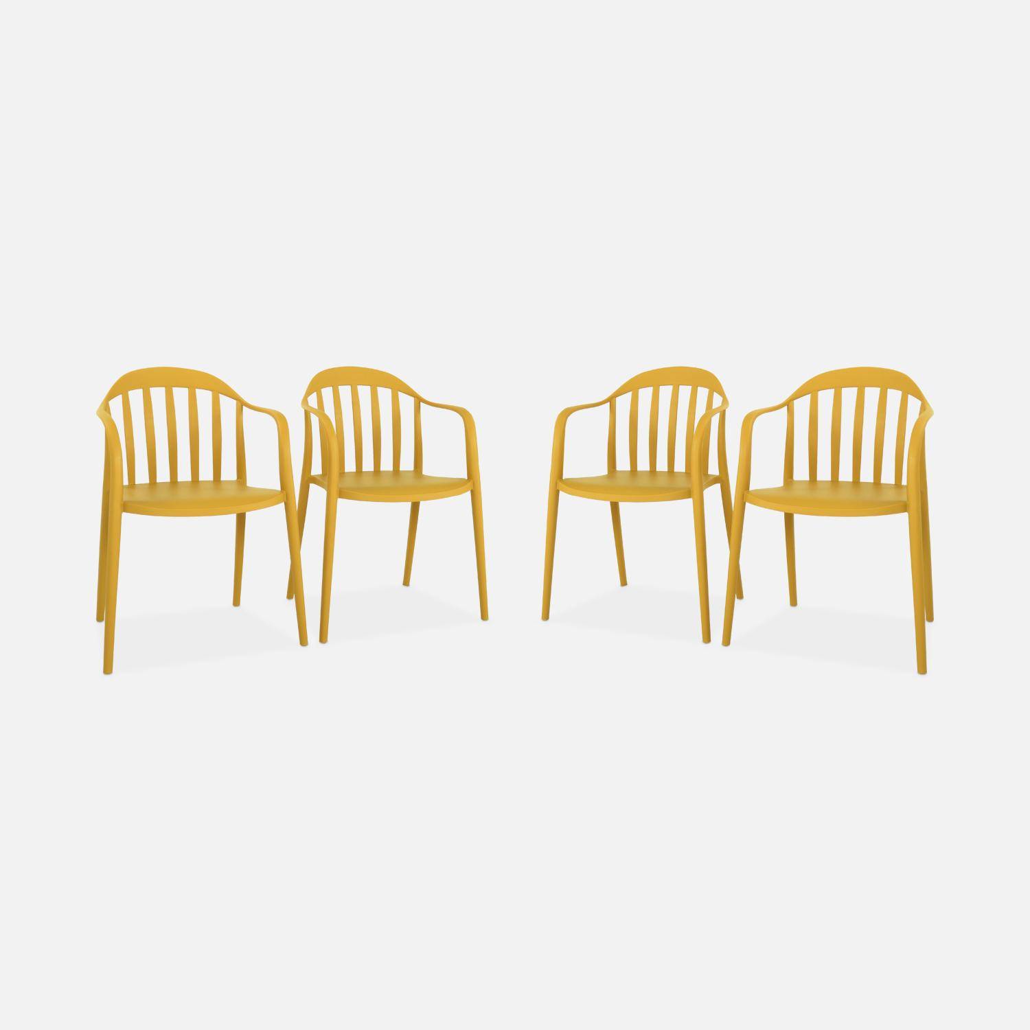 Lot de 4 fauteuils de jardin plastique moutarde, empilables ,sweeek,Photo1