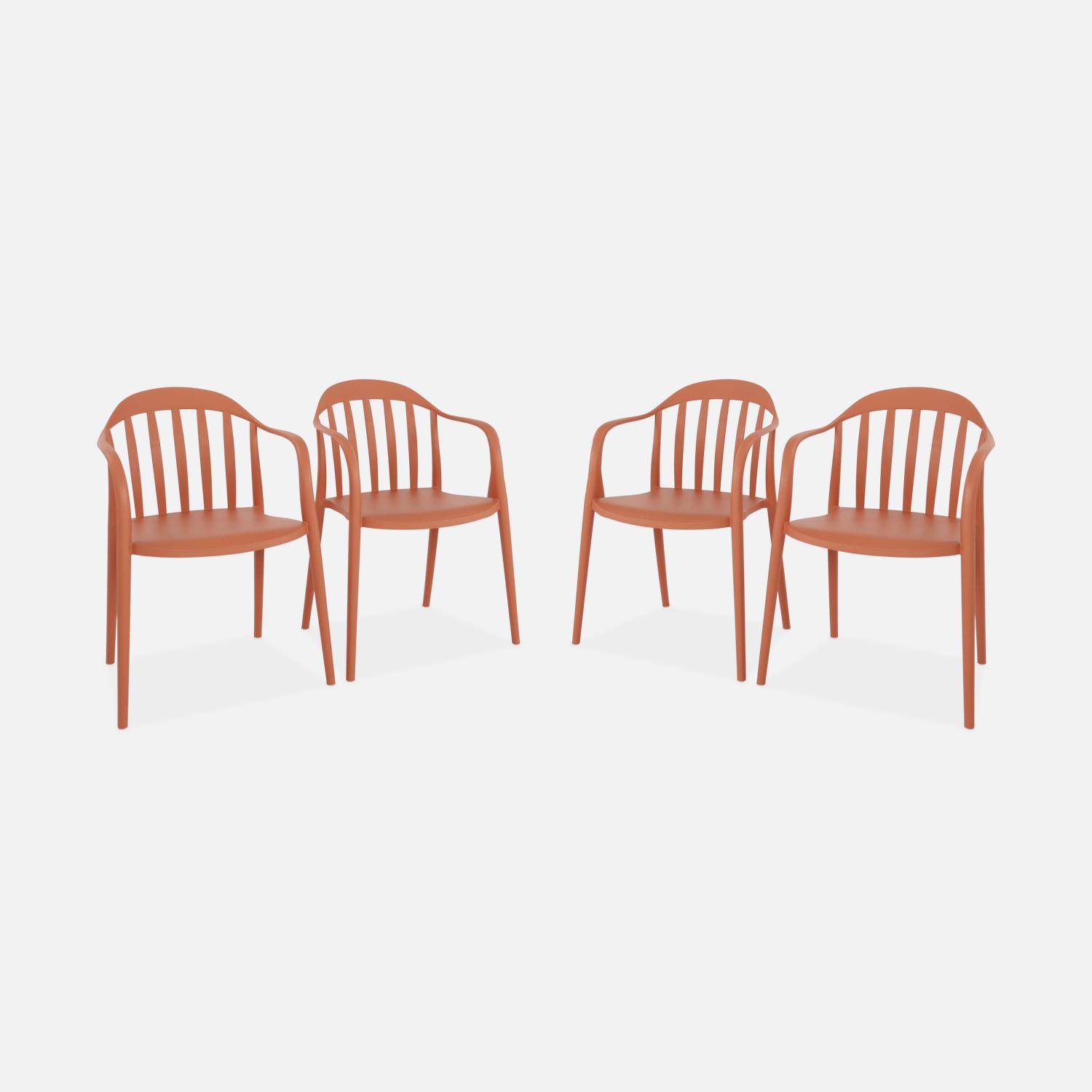 Lot de 4 fauteuils de jardin plastique terracotta, empilables ,sweeek,Photo1