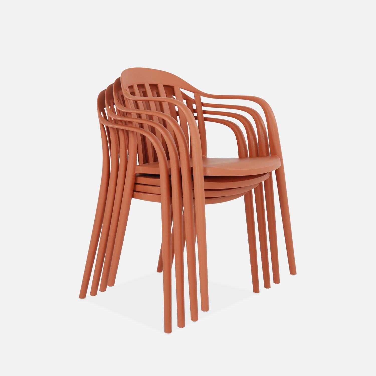 Lot de 4 fauteuils de jardin plastique terracotta, empilables ,sweeek,Photo3