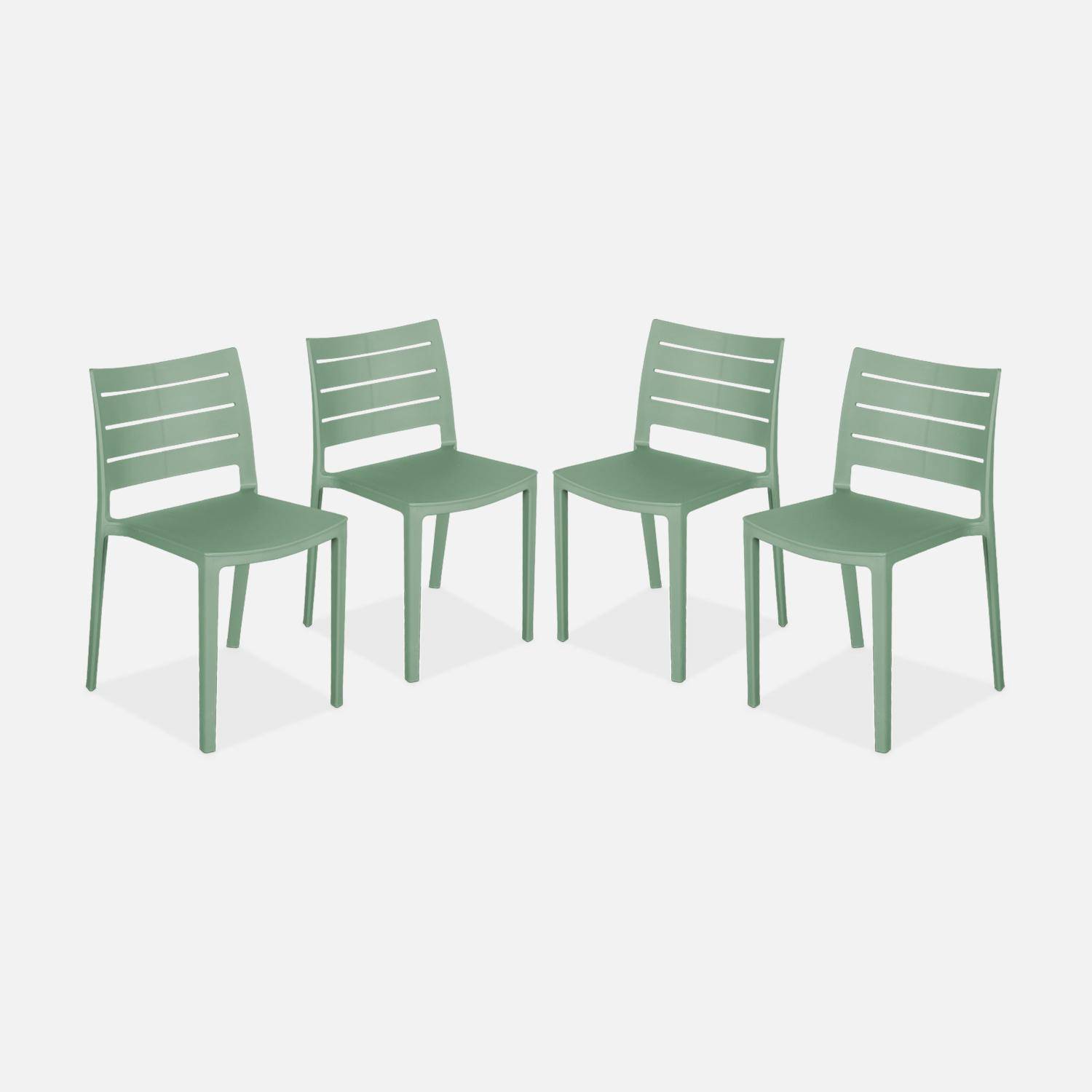 Lot de 4 chaises de jardin en plastique vert de gris, empilables, déjà montées ,sweeek,Photo1
