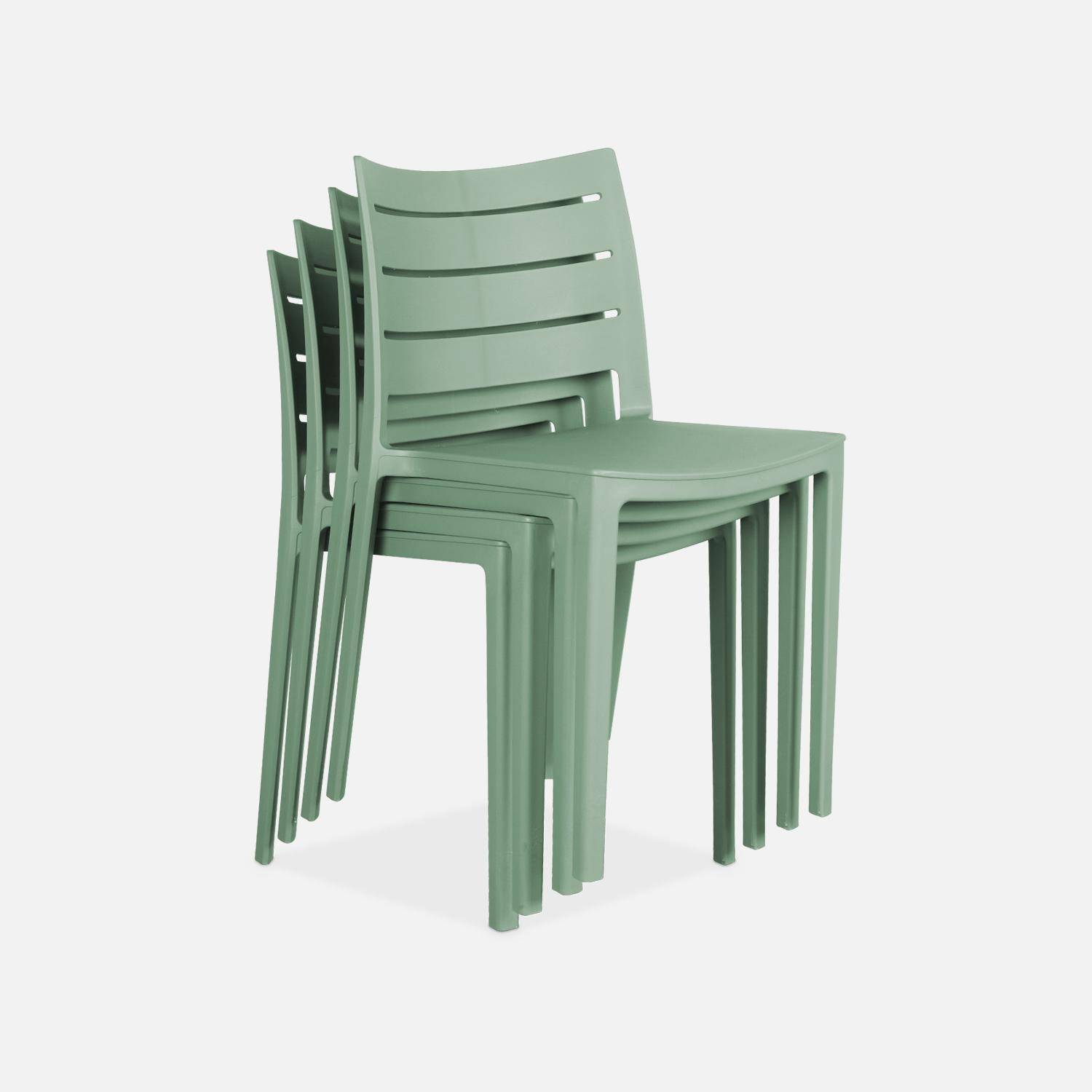 Lot de 4 chaises de jardin en plastique vert de gris, empilables, déjà montées ,sweeek,Photo3
